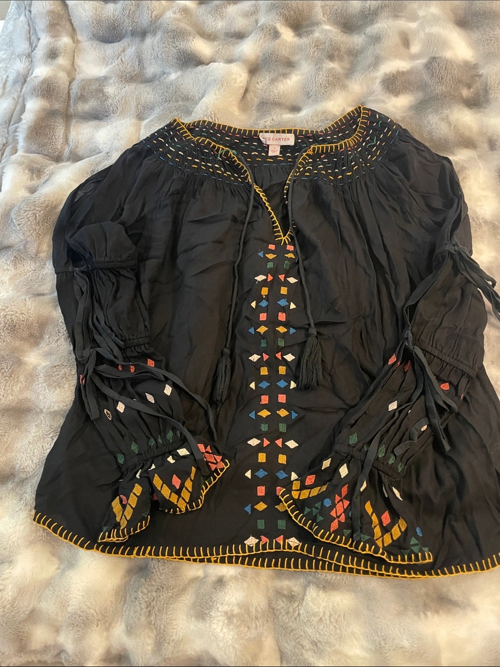 Red Carter Black Embroidered Boho Tunic with Multicolor Accents
